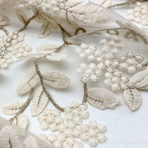 Bicolour Floral Knitted Nylon Embroidered Net Mesh Fabric